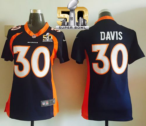 Nike Broncos #30 Terrell Davis Blue Alternate Super Bowl 50 Women's Stitched NFL New Elite Jersey